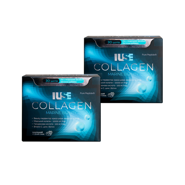 Дієтична добавка &ndash; преміальний морський колаген IUSE Collagen Marine Beauty для краси шкіри, волосся та нігтів. Набір із 2 упаковок (30 шотів &times; 2). 000002567 фото